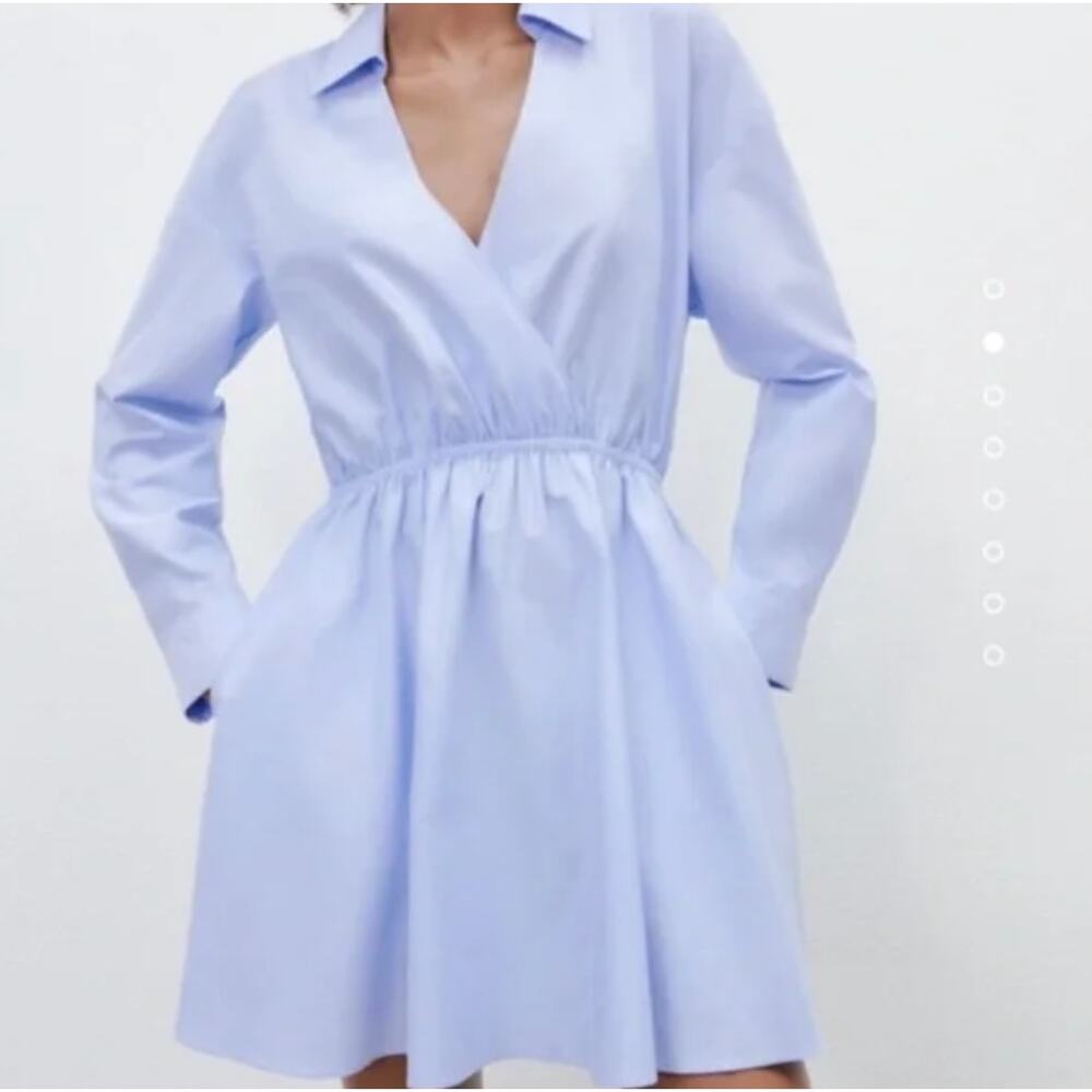 NWT Zara Blue Cotton Shirt Dress Sz S